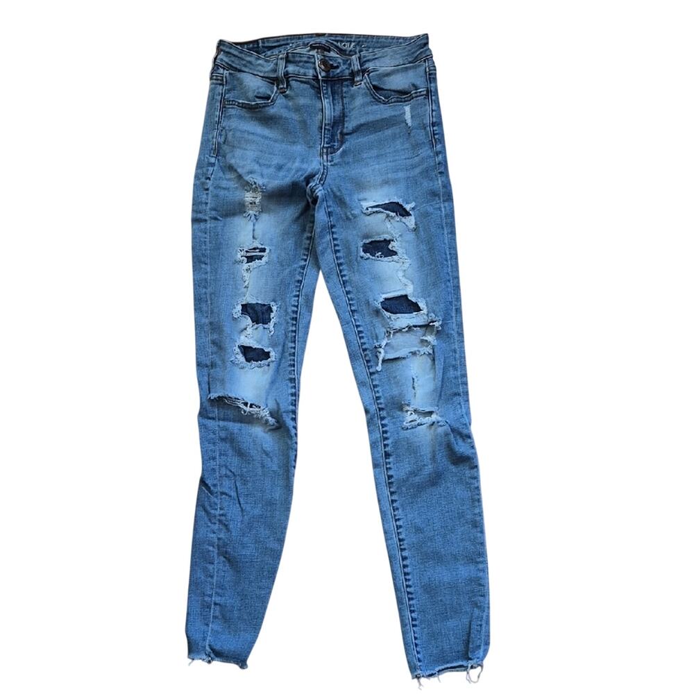 American Eagle Outfitters Ripped Skinny Jeans in Blue Womens Size 4 Long